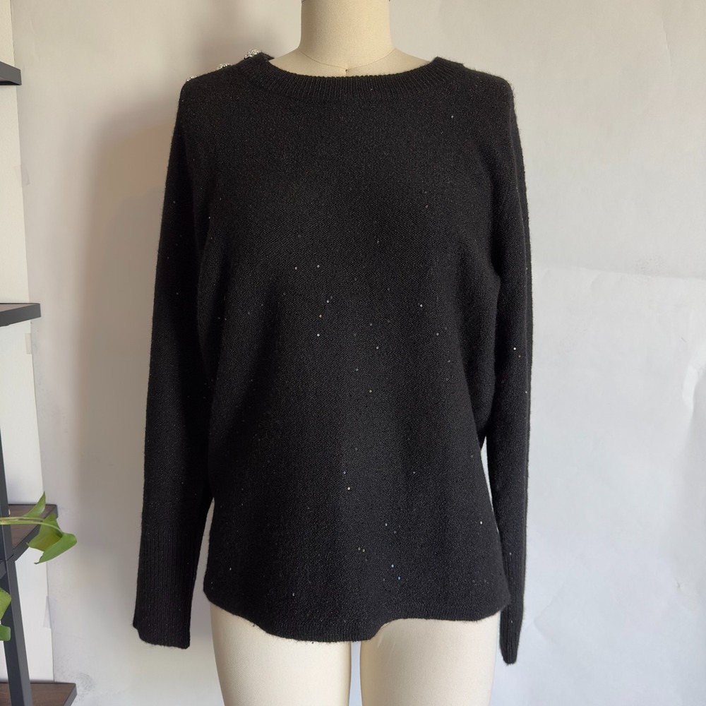 Lilly Pulitzer Morgen Sequin Holiday Sweater in Onyx Black Metallic Sequin-Large